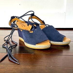 💙 SEYCHELLES Women’s "Whatnot" Navy Blue  Slingback Wedge Espadrilles